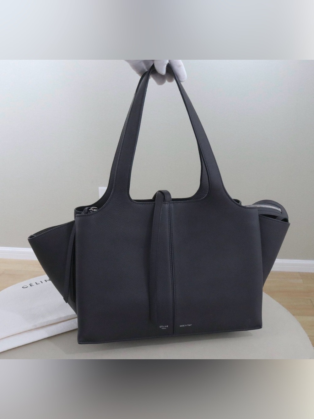 Celine Black Leather Shoulder Tote